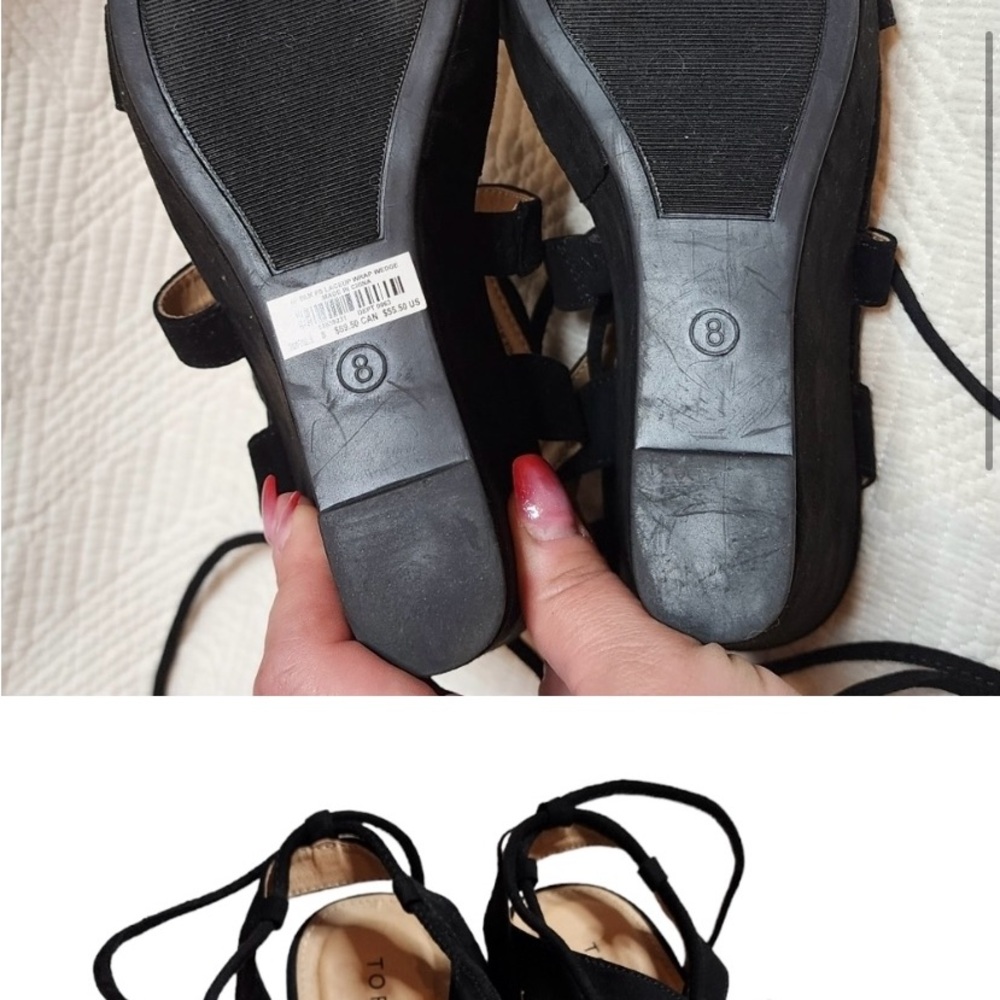 NEW Torrid Black Faux Suede Ankle Laceup Wrap Platform Wedges. Women's size 8 - Picture 3 of 5
